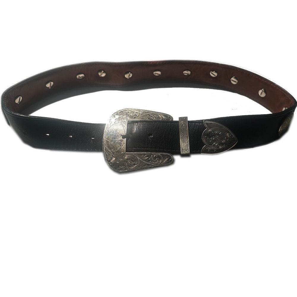 Vintage Black Leather Western Belt